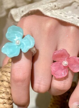 甜美多巴胺花朵珍珠戒指网红指环