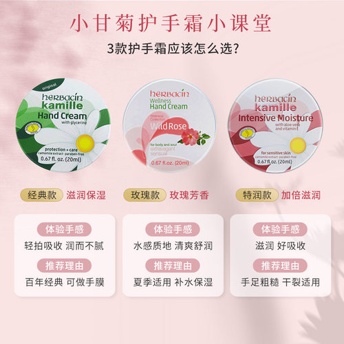 【特润小铁】Herbacin好本清德国小甘菊滋润补水护手霜便携装20ml - 图2