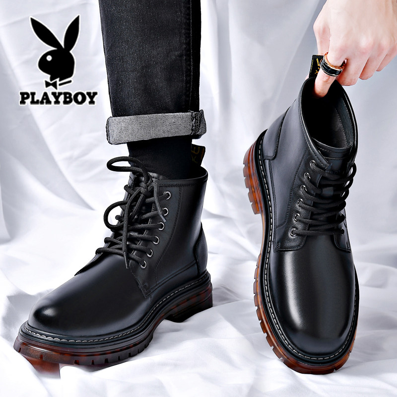 花花公子男款马丁靴真皮潮流工装英伦风厚底软皮短靴高帮皮鞋皮靴,淘宝优惠券,粉丝福利购,淘宝优惠卷