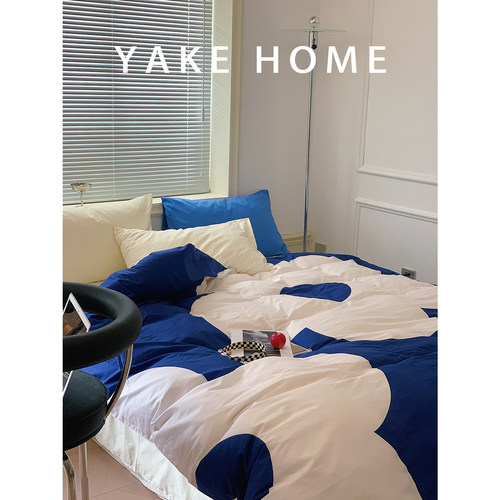 YAKEHOME【楚门的世界】ins简约克莱因蓝全棉贡缎四件套纯棉床单 - 图0