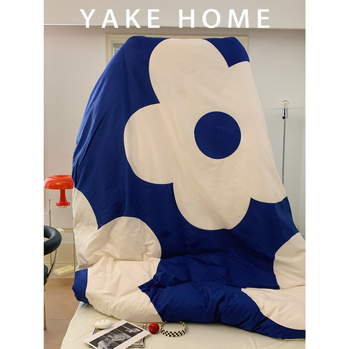 YAKEHOME【楚门的世界】ins简约克莱因蓝全棉贡缎四件套纯棉床单 - 图1