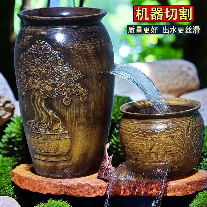 复古切割流水缸瀑布陶瓷复古循环流水罐大号增氧循环过滤叠水瀑布,淘宝优惠券,粉丝福利购,淘宝优惠卷