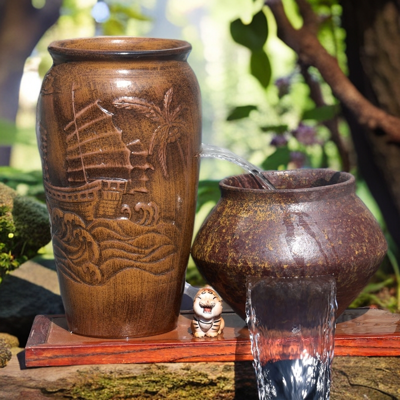 复古切割流水缸瀑布陶瓷复古循环流水罐大号增氧循环过滤叠水瀑布,淘宝优惠券,粉丝福利购,淘宝优惠卷