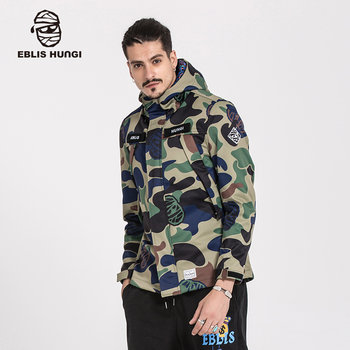 EBLIS HUNGI ແບຣນ trendy mummy autumn and winter clothes men's windproof camouflage warm plus velvet windbreaker jacket autumn and winter