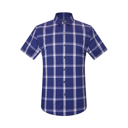 蔓哈顿夏季新款中年男士格子衬衫商务上班休闲短衬修身短衬潮 - 图2