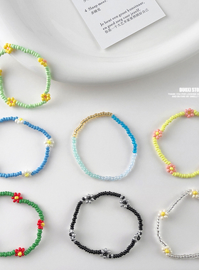 女串珠ins彩色花朵米珠手链