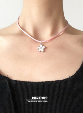 合金女粉色腊皮绳choker颈链项链