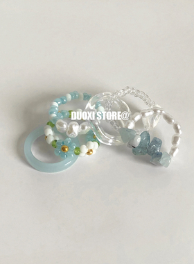 串珠甜美可爱日韩ins蓝色系戒指