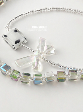 塑料树脂女小清新灌银米珠项链