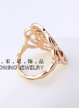 韩国饰品玫瑰金山茶花镂空戒指环