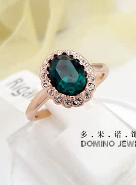 韩国饰品复古镶钻镀金水晶戒指