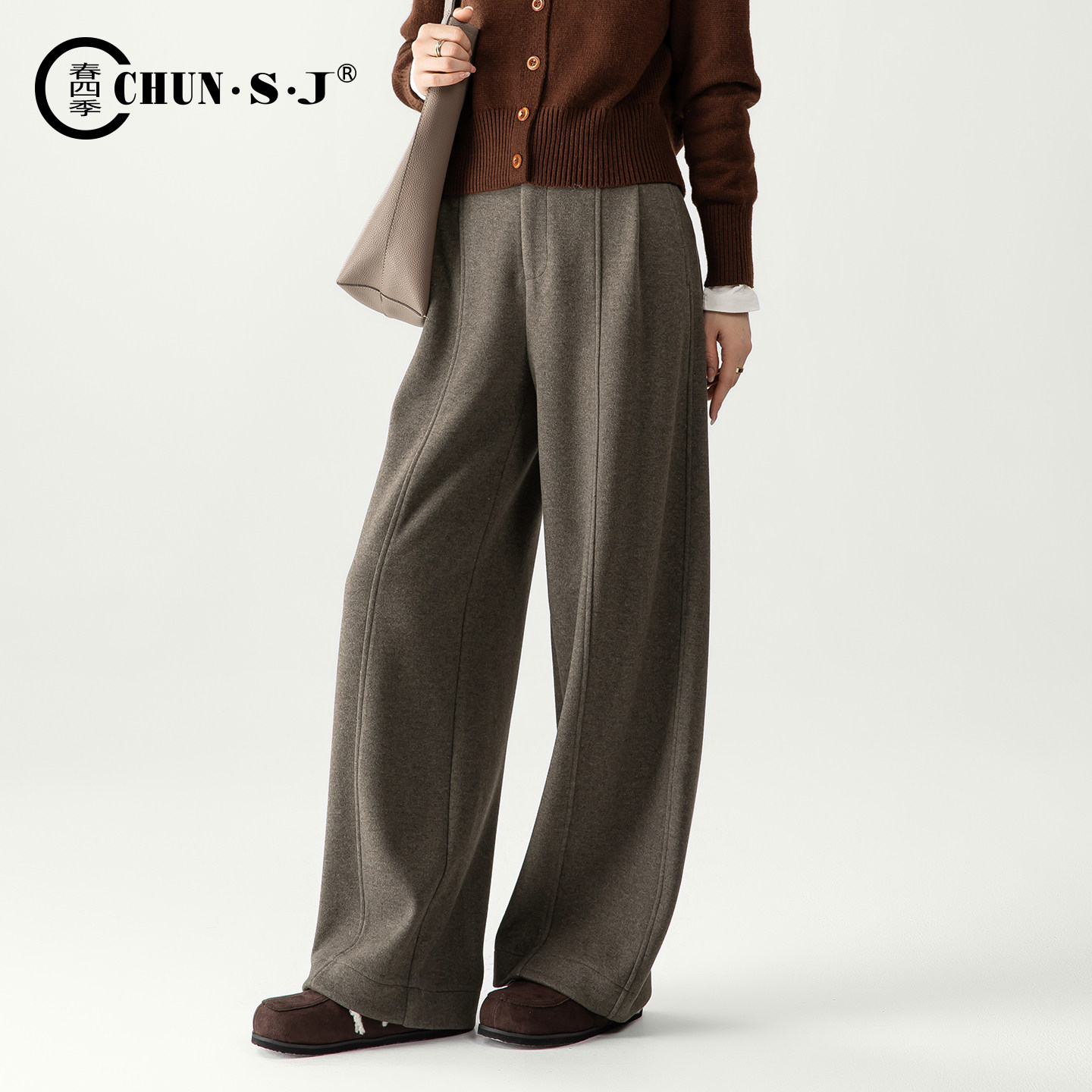 羊毛醋酸毛呢阔腿裤女2025新款冬季宽松梨型身材裤子弯刀裤休闲裤,淘宝优惠券,粉丝福利购,淘宝优惠卷