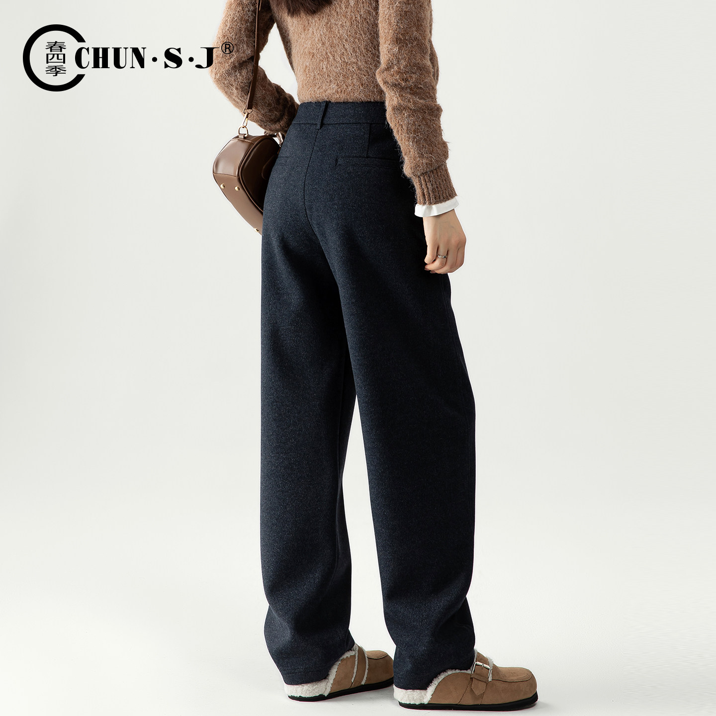高端羊毛醋酸蚕丝毛呢阔腿裤女2025新款冬季加绒裤子休闲裤弯刀裤,淘宝优惠券,粉丝福利购,淘宝优惠卷
