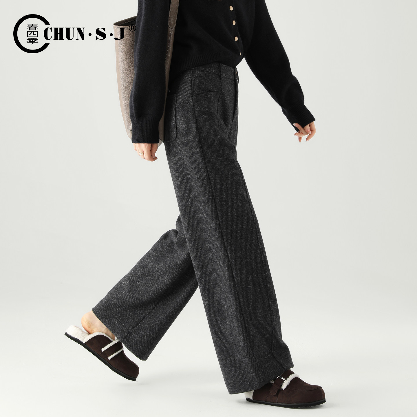 醋酸羊毛蚕丝毛呢阔腿裤女2025新款冬季梨型身材裤子休闲直筒裤,淘宝优惠券,粉丝福利购,淘宝优惠卷