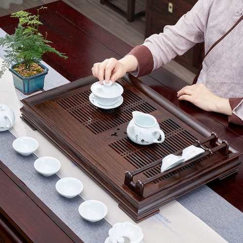 汉唐家用高档实木茶盘沥水托盘储水一体精致中式茶台茶具茶托茶海 - 图0