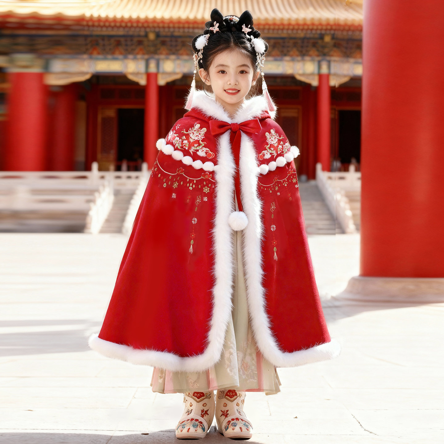 2025冬季儿童汉服斗篷加绒加厚小女孩古风仙气披肩外套刺绣大斗篷,淘宝优惠券,粉丝福利购,淘宝优惠卷