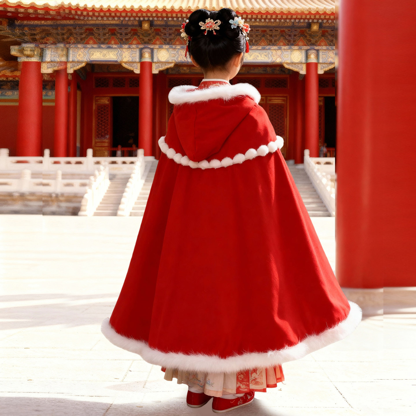 2025冬季儿童汉服斗篷加绒加厚小女孩古风仙气披肩外套刺绣大斗篷,淘宝优惠券,粉丝福利购,淘宝优惠卷