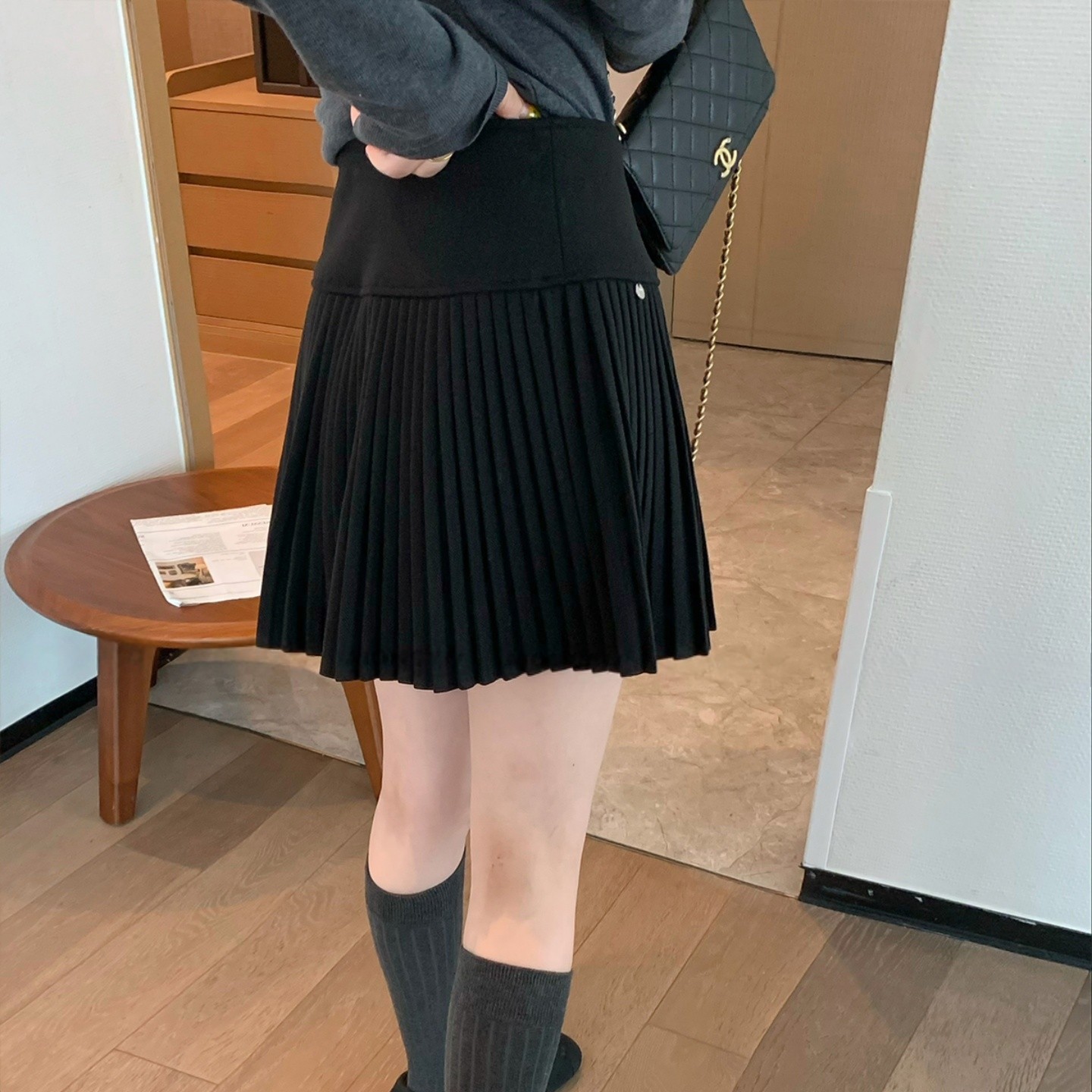 加厚毛呢压褶半身裙女秋冬大码小个子高腰遮胯A字防走光百褶短裙,淘宝优惠券,粉丝福利购,淘宝优惠卷