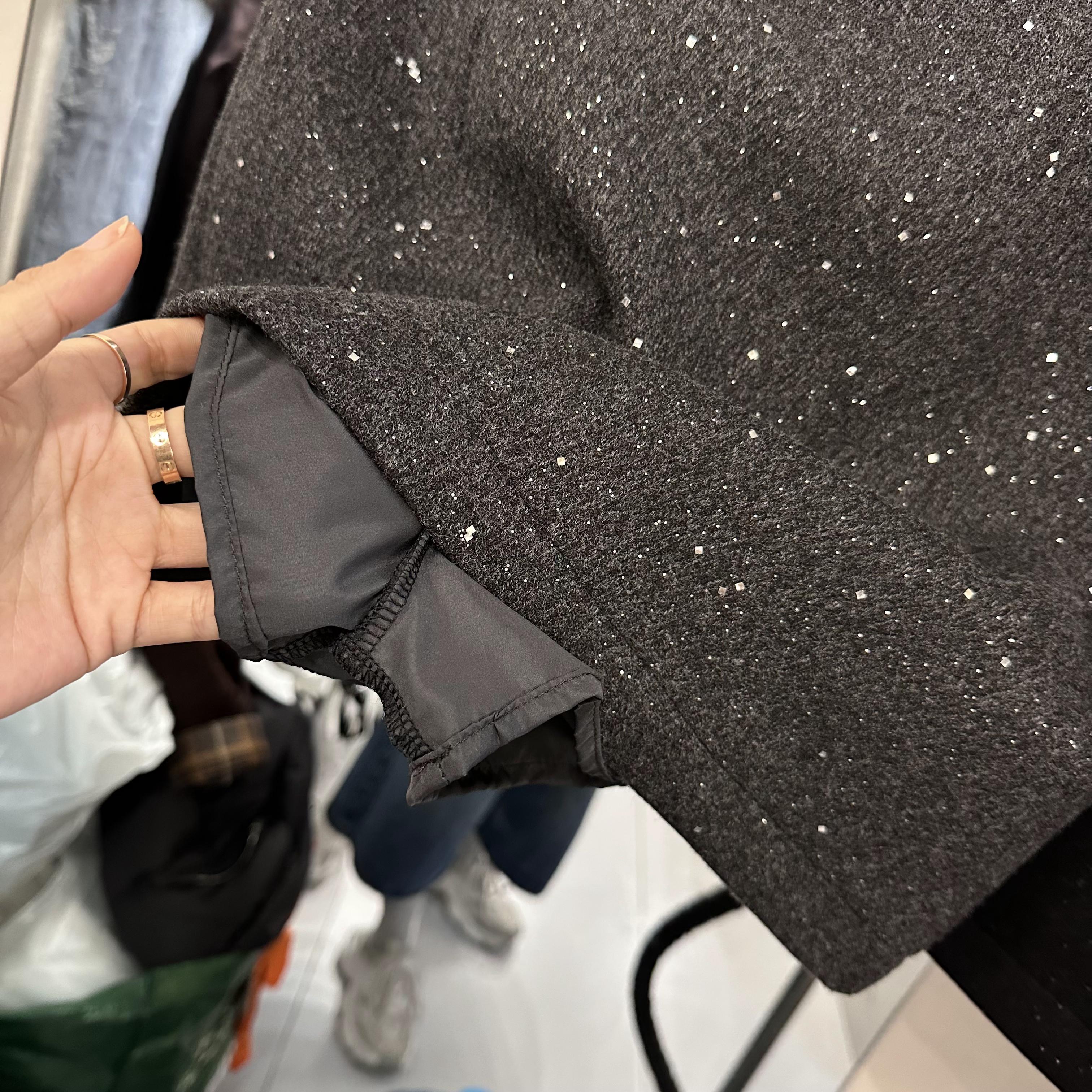 短裙女2025秋冬新款欧韩货松紧腰设计感亮片百搭显瘦网红毛呢裙裤 - 图3