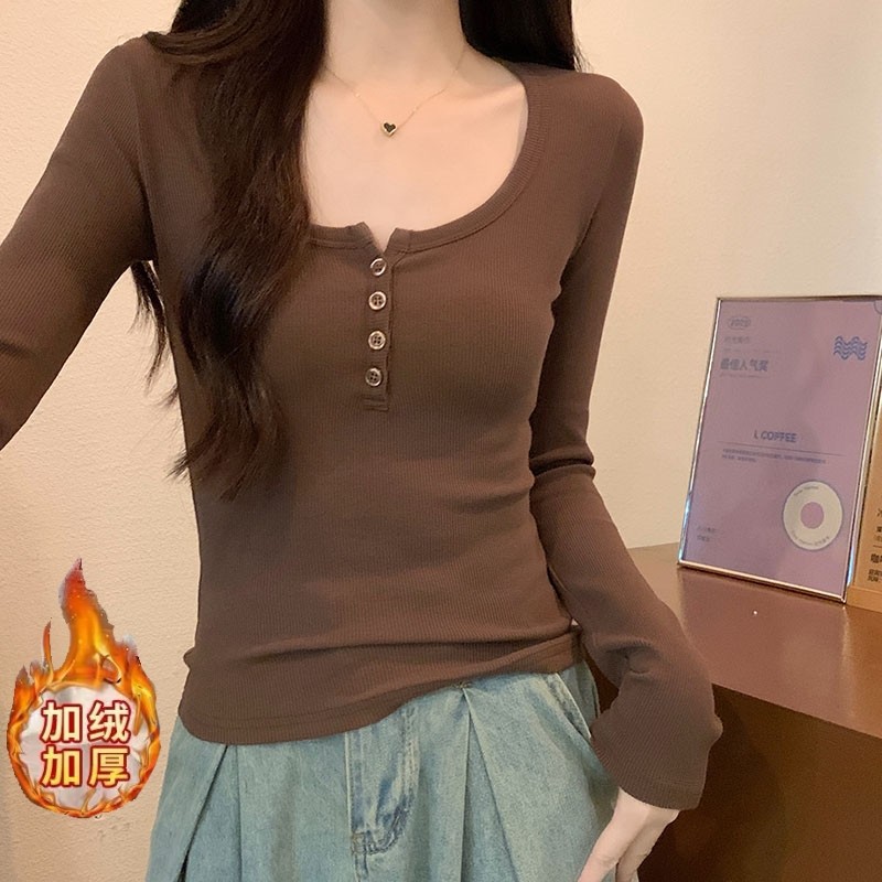 大码方领t恤打底衫女2025秋冬季磨毛加绒内搭胖mm正肩长袖上衣女,淘宝优惠券,粉丝福利购,淘宝优惠卷