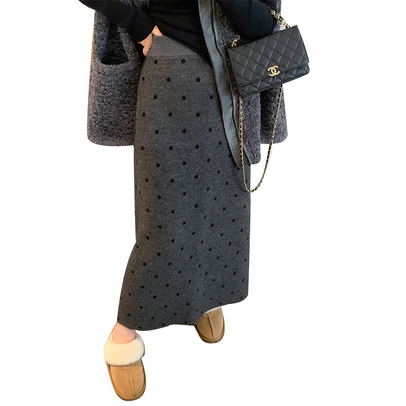 大码灰色波点毛呢半身裙女秋冬胖mm梨型身材开叉直筒a字包臀长裙,淘宝优惠券,粉丝福利购,淘宝优惠卷