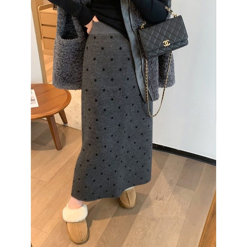 大码灰色波点毛呢半身裙女秋冬胖mm梨型身材开叉直筒a字包臀长裙,淘宝优惠券,粉丝福利购,淘宝优惠卷