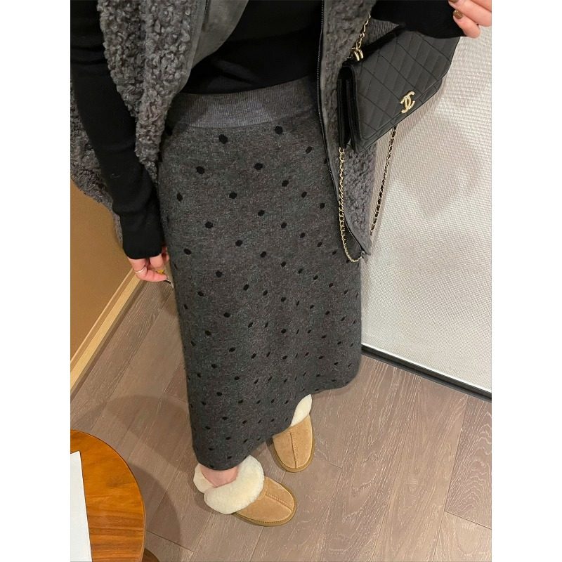 大码灰色波点毛呢半身裙女秋冬胖mm梨型身材开叉直筒a字包臀长裙,淘宝优惠券,粉丝福利购,淘宝优惠卷