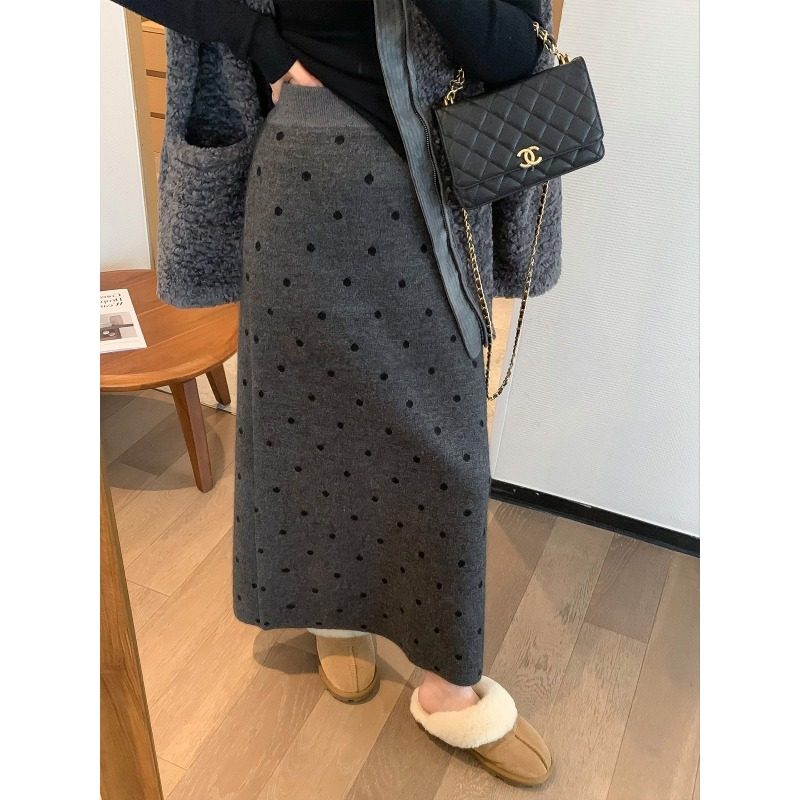 大码灰色波点毛呢半身裙女秋冬胖mm梨型身材开叉直筒a字包臀长裙,淘宝优惠券,粉丝福利购,淘宝优惠卷