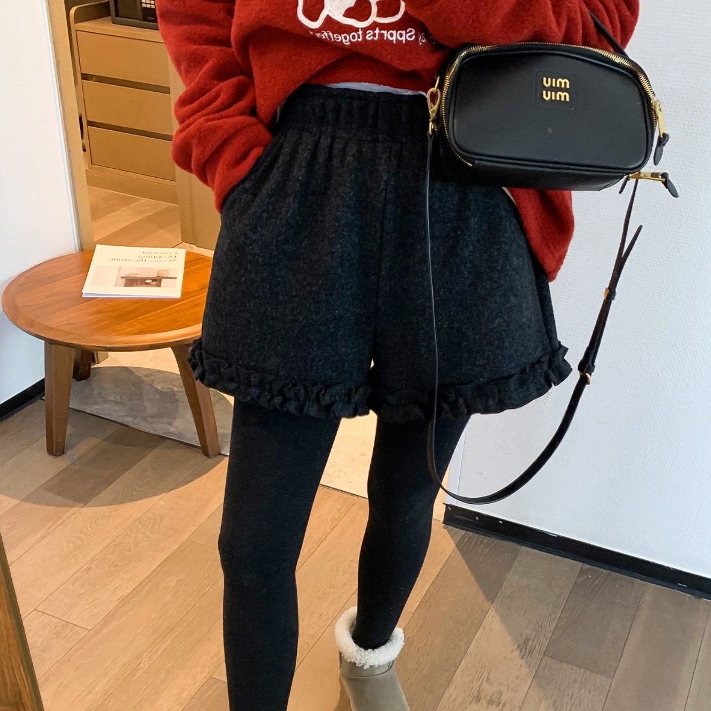 大码胖mm花边短裤女2025秋冬季新款超好看高腰a字休闲毛呢阔腿裤,淘宝优惠券,粉丝福利购,淘宝优惠卷