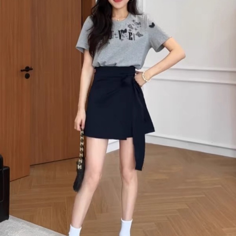 大码女装胖mm立体印花蝴蝶结短袖t恤扭结收腰a字裙夏季巨显瘦套装,淘宝优惠券,粉丝福利购,淘宝优惠卷