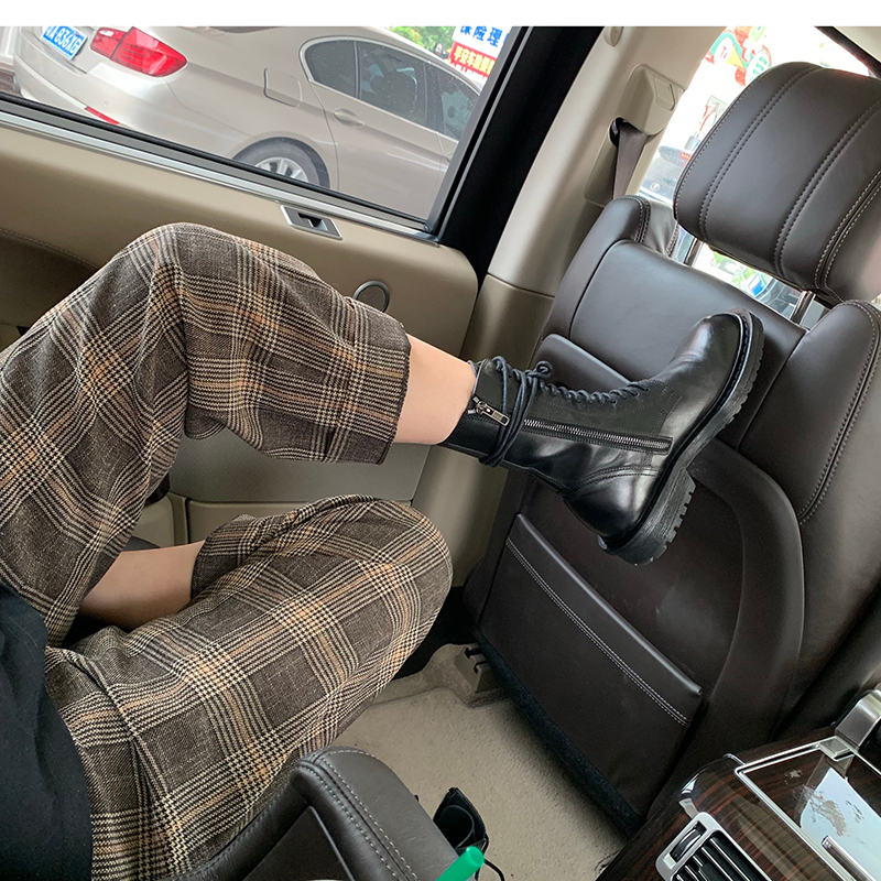 唯贵颜ANN马丁靴女英伦风平底短靴女百搭系带机车靴网红靴子中筒骑士靴0