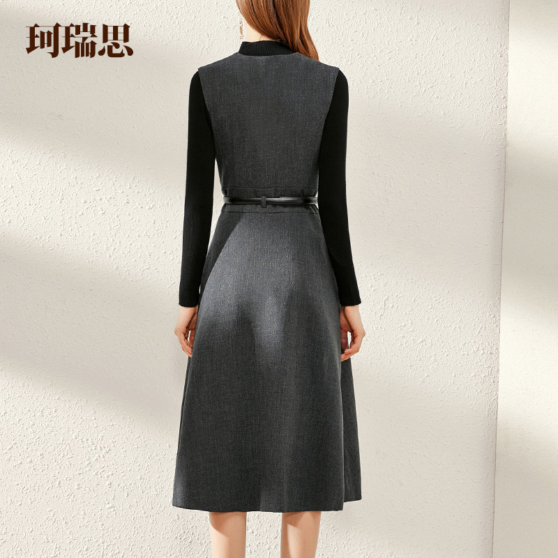 珂瑞思优雅中长款无袖v领背心裙子 珂瑞思服饰连衣裙