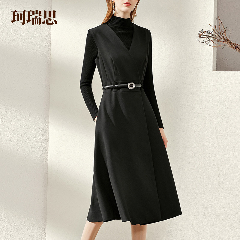 珂瑞思优雅中长款无袖v领背心裙子 珂瑞思服饰连衣裙