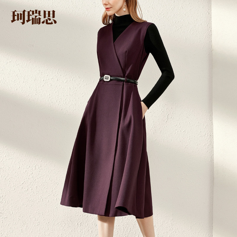 珂瑞思优雅中长款无袖v领背心裙子 珂瑞思服饰连衣裙