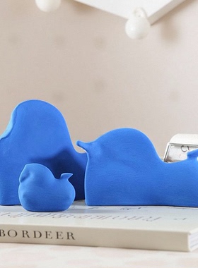 陶瓷侘寂风咖色蓝色抽象马雕塑