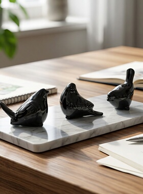 简约现代陶瓷黑色小鸟儿童房饰品