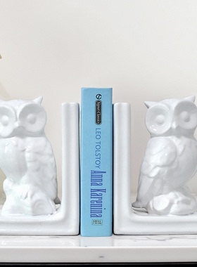 抽象时尚创意陶瓷白色猫头鹰书挡
