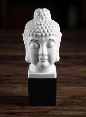 侘寂风创意陶瓷黑底座佛头摆件