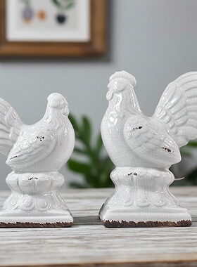 仿古侘寂风白色公鸡软装陈设摆件