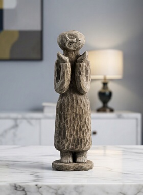 粗犷侘寂风水泥黑猫动物雕塑摆件