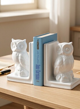 抽象时尚创意陶瓷白色猫头鹰书挡