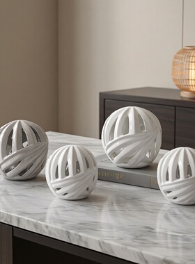 简约现代陶瓷白镂空编织圆球饰品