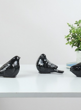 简约现代陶瓷黑色小鸟儿童房饰品