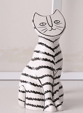 抽象创意陶瓷手绘黑白线雕塑摆件