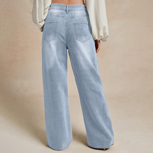 women loose jeans trousers 高腰阔腿牛仔裤宽松垂感显瘦拖地裤 - 图2