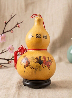 天然葫芦彩绘八骏图摆件挂件