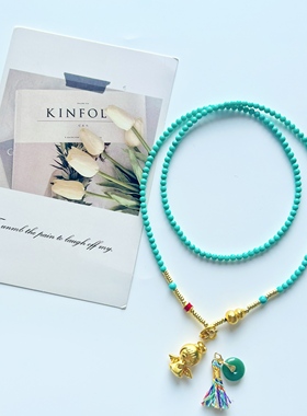 天然绿松石项链女黄金色福星宝宝万能链小米珠长款葫芦转运毛衣链