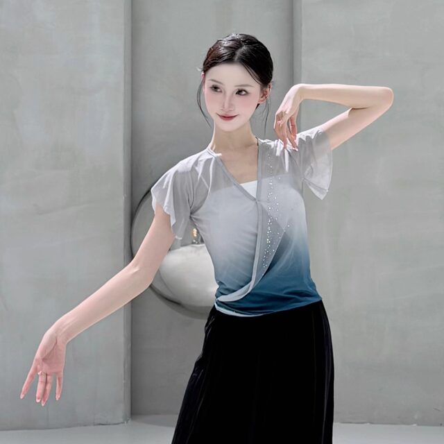 Beiwu's same style professional training clothes gauze dance clothes rhinestone gradient body rhyme short-sleeved freehand class clothes basic training classical