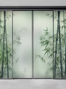 玻璃贴纸竹子绿植静电植物窗贴透光不透明玻璃门装饰中式竹影贴膜