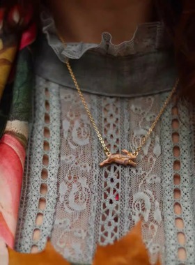 温暖邦尼兔紫围巾珐琅项链耳钉